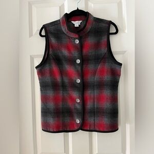 Women’s Christopher & Banks Red&Gray plaid wool blend vest w/metal buttons S